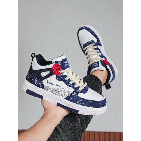 Size 11 men’s sneakers, high-top, strap, random print, flat sole, casual style - Picture 9 of 9